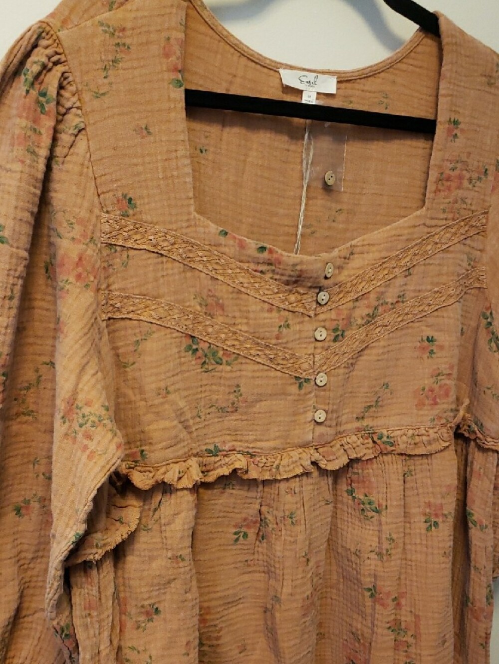 NWOT easel Brown Cotton Gauze Floral Button-Front Dress - Picture 2 of 10